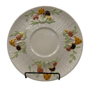 Vintage Decorative Embossed Mushroom Plate With Floral Cottagecore Design